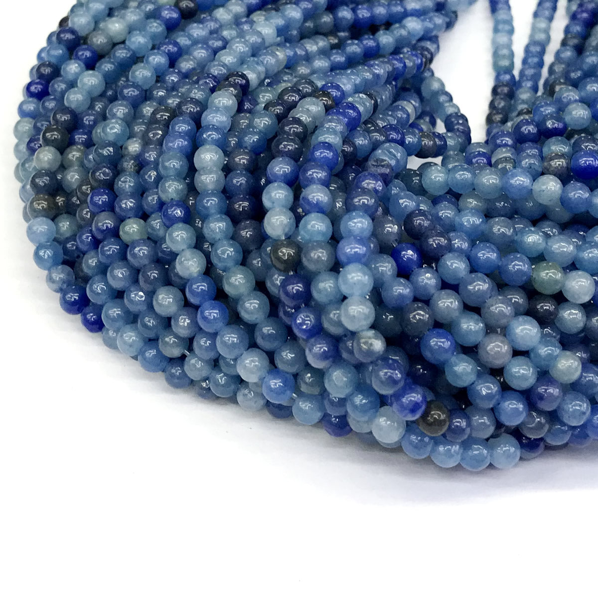 CJA104 Blue Aventurine Jade Beads Smooth Round 4mm 15" Strand