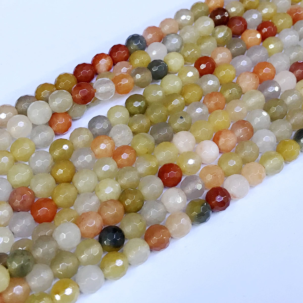 CJA11 Golden Flower Jade Beads Faceted Round 6mm 15" Strand