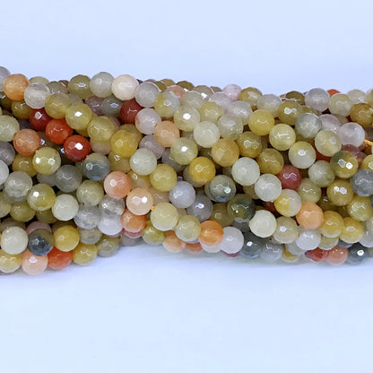 CJA11 Golden Flower Jade Beads Faceted Round 6mm 15" Strand