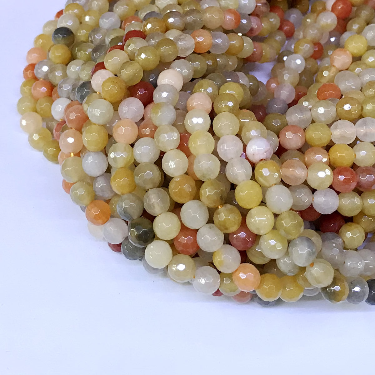 CJA11 Golden Flower Jade Beads Faceted Round 6mm 15" Strand