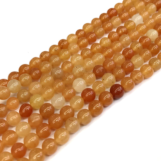 CJA113 Red Aventurine Jade Beads Smooth Round 6mm 15" Strand