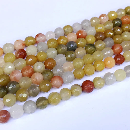 CJA12 Golden Flower Jade Beads Faceted Round 8mm 15" Strand