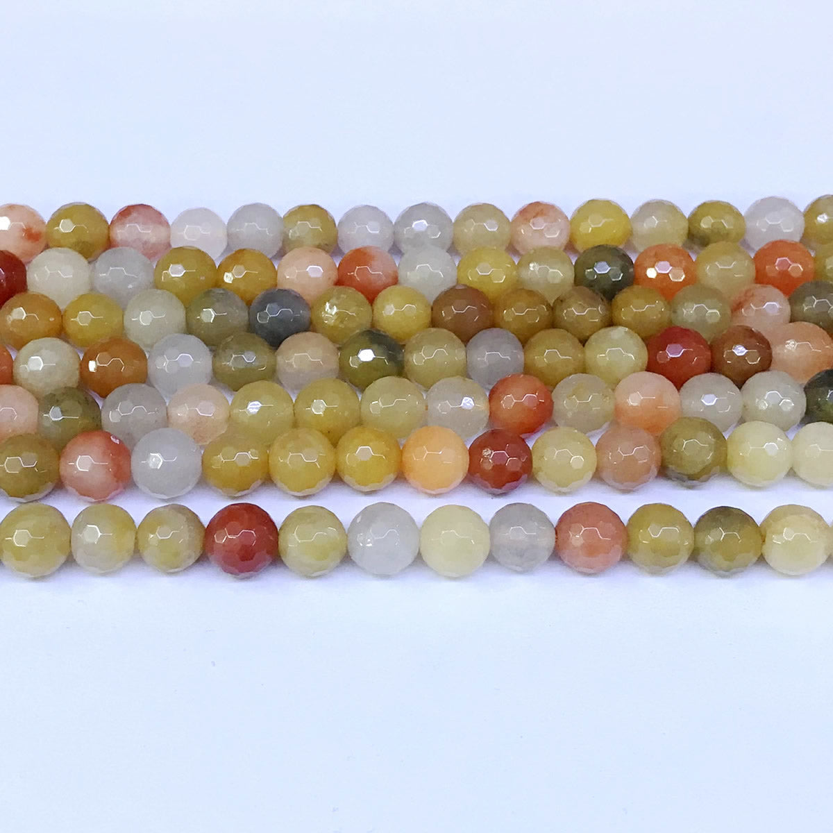 CJA12 Golden Flower Jade Beads Faceted Round 8mm 15" Strand