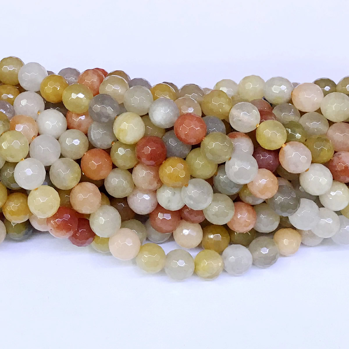 CJA12 Golden Flower Jade Beads Faceted Round 8mm 15" Strand