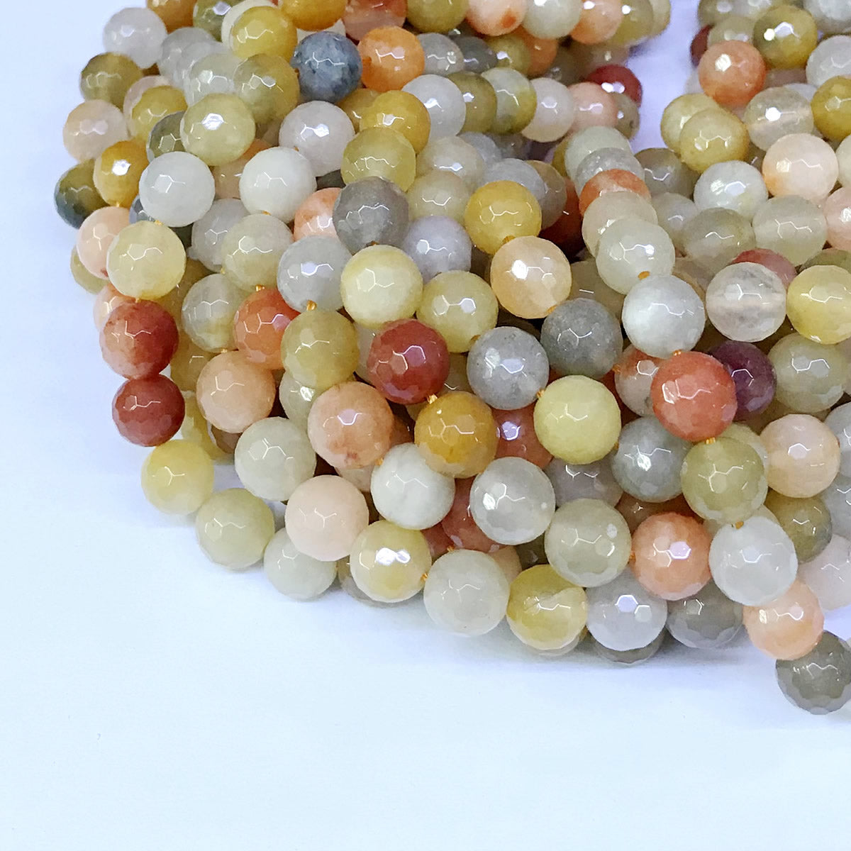 CJA12 Golden Flower Jade Beads Faceted Round 8mm 15" Strand