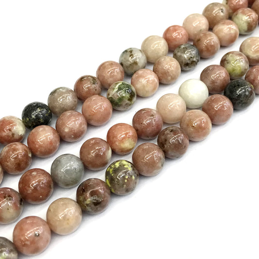 CJA124 Plum Blossom Jade Beads Smooth Round 12mm 15" Strand