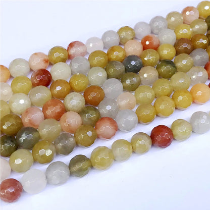 CJA14 Golden Flower Jade Beads Faceted Round 10mm 15" Strand