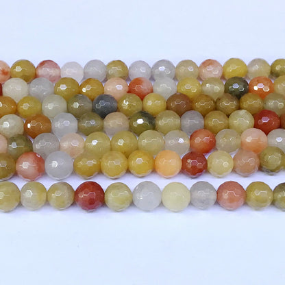 CJA14 Golden Flower Jade Beads Faceted Round 10mm 15" Strand