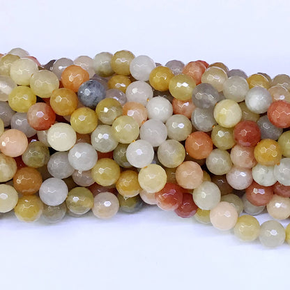 CJA14 Golden Flower Jade Beads Faceted Round 10mm 15" Strand