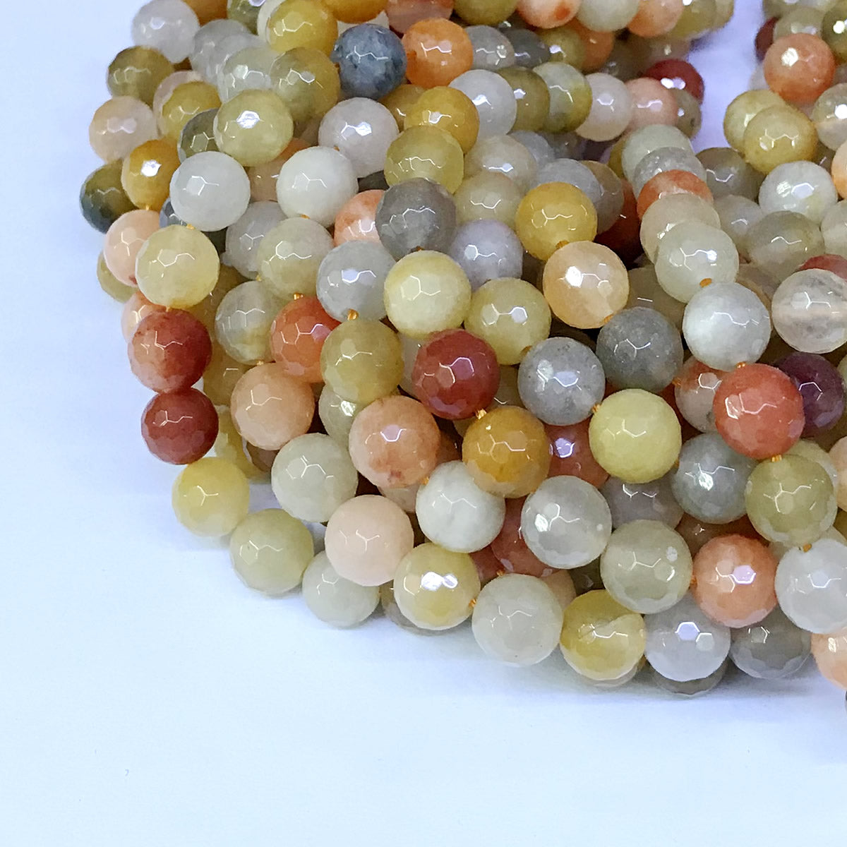 CJA14 Golden Flower Jade Beads Faceted Round 10mm 15" Strand