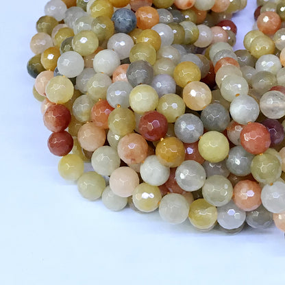 CJA14 Golden Flower Jade Beads Faceted Round 10mm 15" Strand