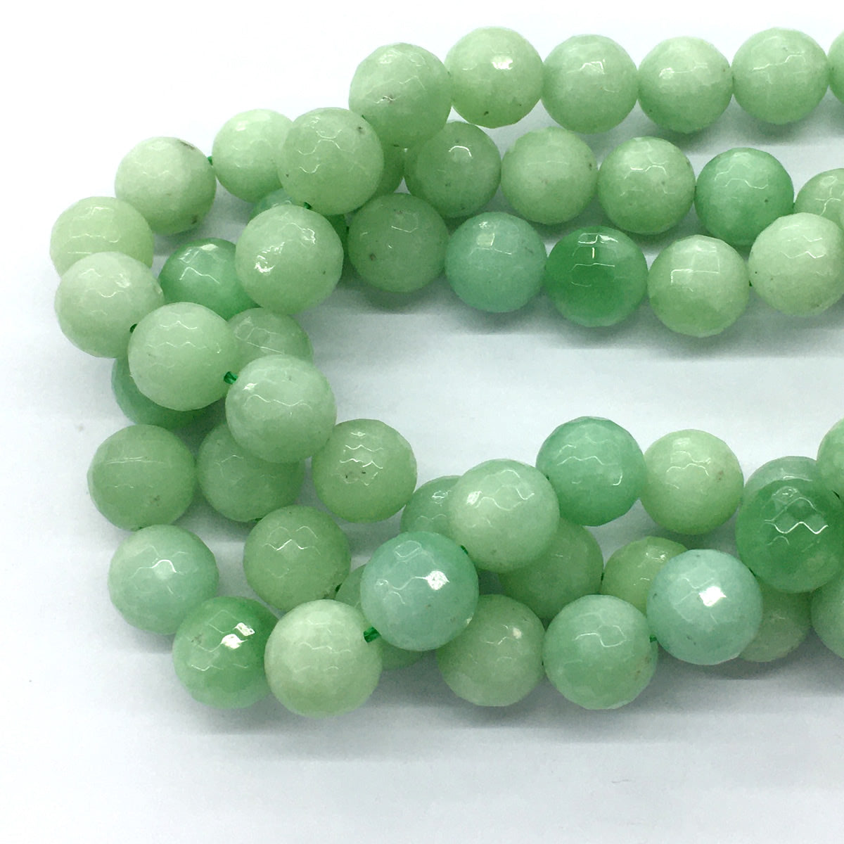 CJA29 Green Jade Beads Faceted Round 14mm 15.5" Strand