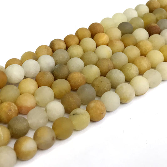 CJA68 Yellow Aventurine Jade Beads Matte Round 10mm 15" Strand