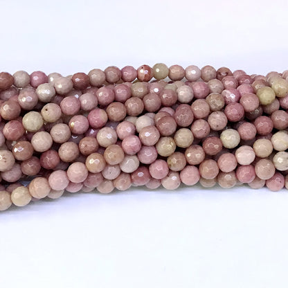 CJP01 Pink Wood Jasper Beads Faceted Round 6mm 15" Strand