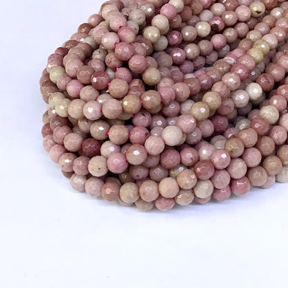 CJP01 Pink Wood Jasper Beads Faceted Round 6mm 15" Strand