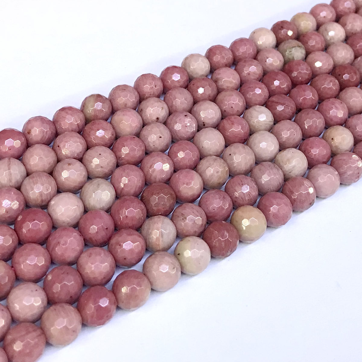 CJP02 Pink Wood Jasper Beads Faceted Round 8mm 15" Strand