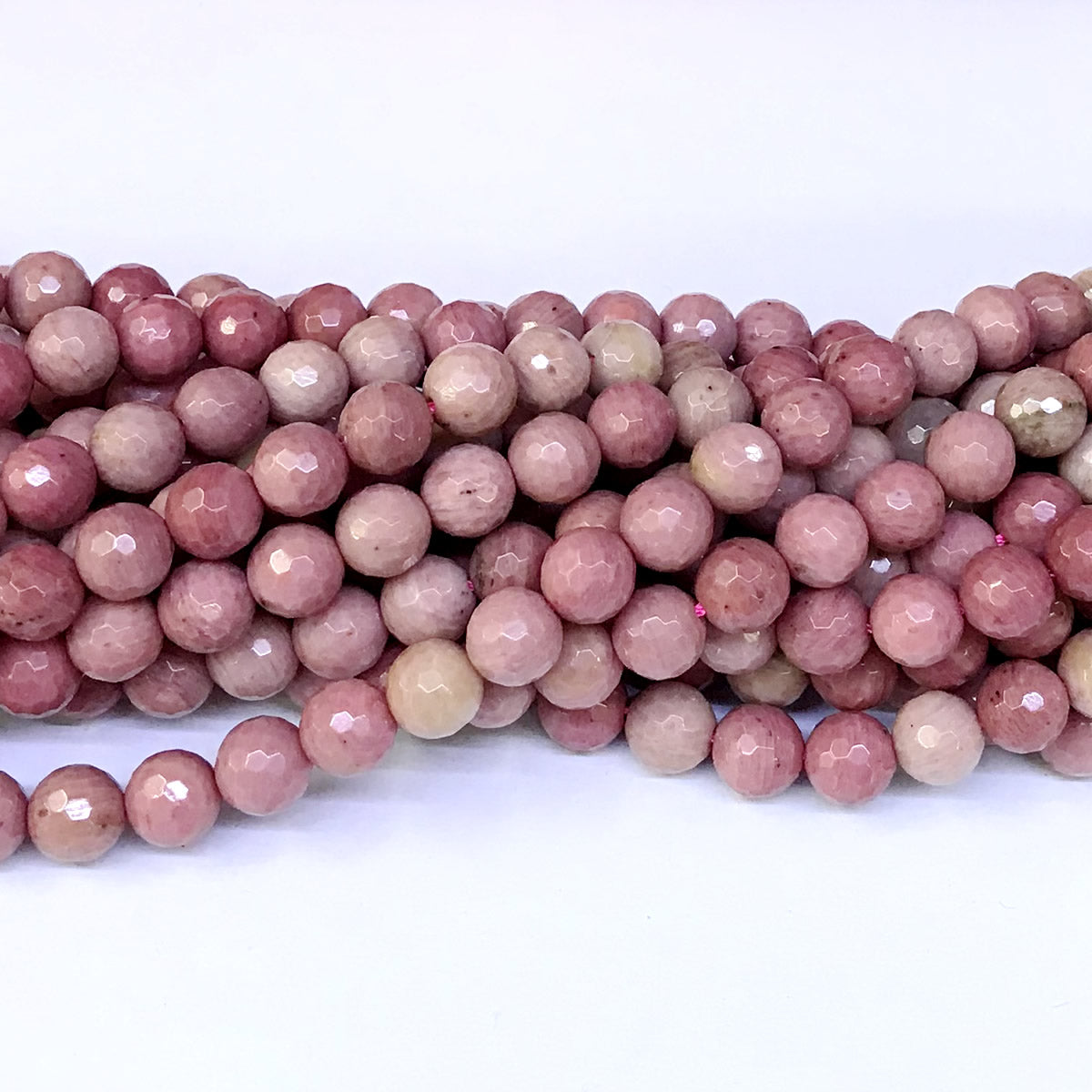 CJP02 Pink Wood Jasper Beads Faceted Round 8mm 15" Strand