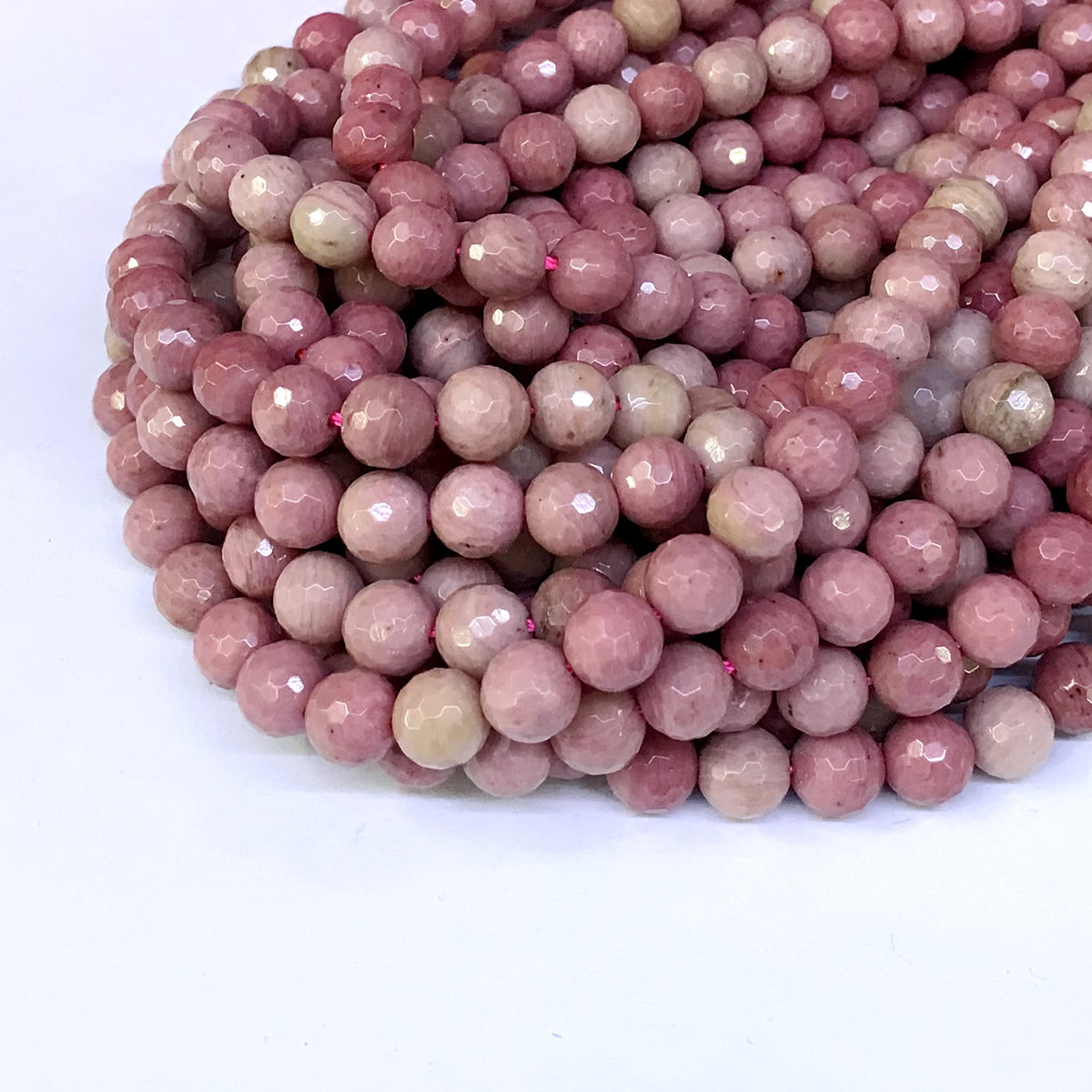 CJP02 Pink Wood Jasper Beads Faceted Round 8mm 15" Strand