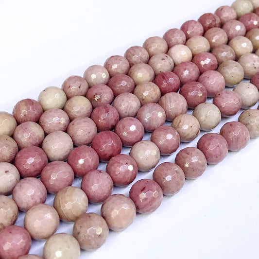 CJP03 Pink Wood Jasper Beads Faceted Round 10mm 15" Strand