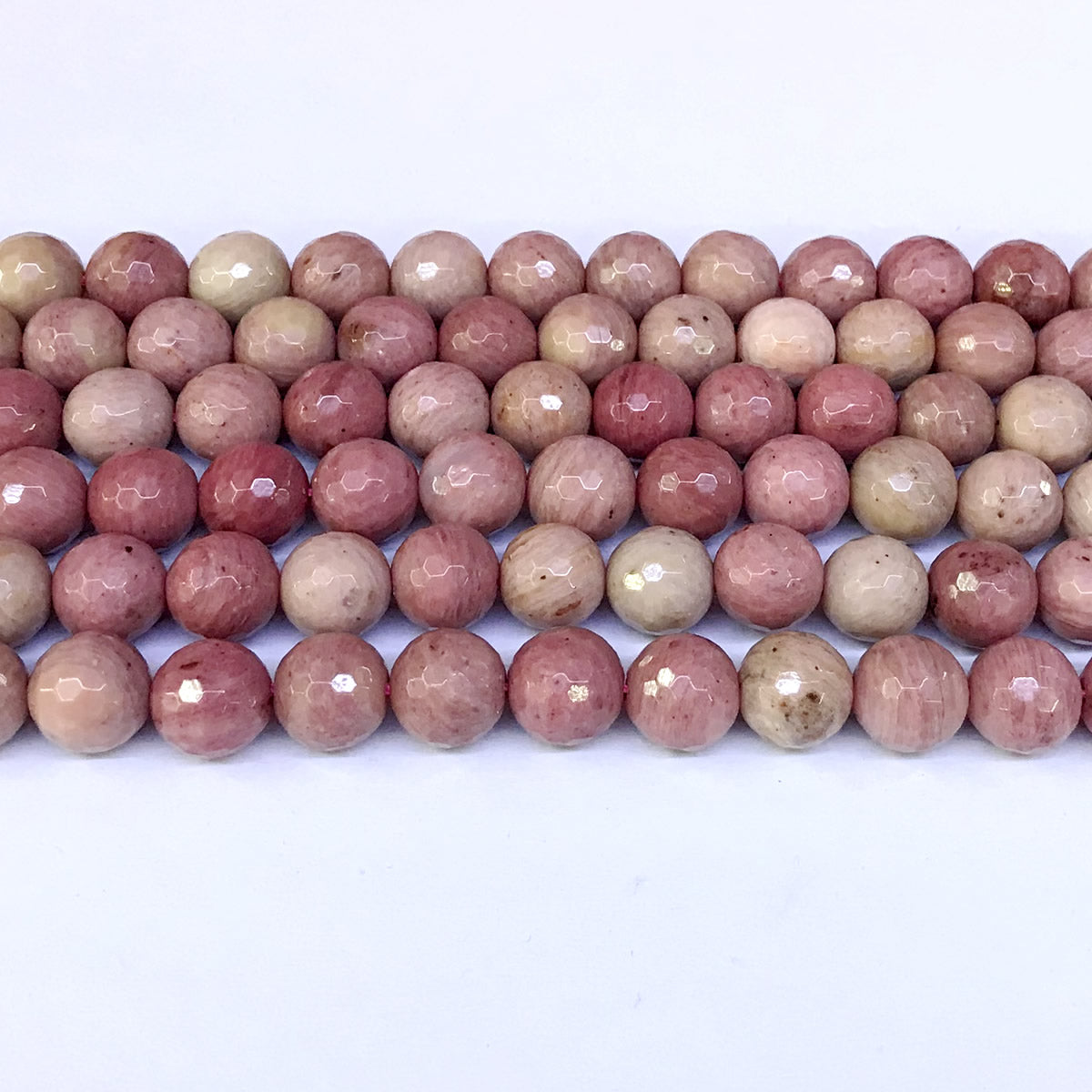 CJP03 Pink Wood Jasper Beads Faceted Round 10mm 15" Strand