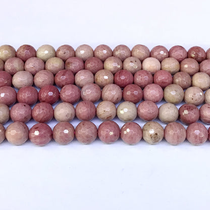 CJP03 Pink Wood Jasper Beads Faceted Round 10mm 15" Strand