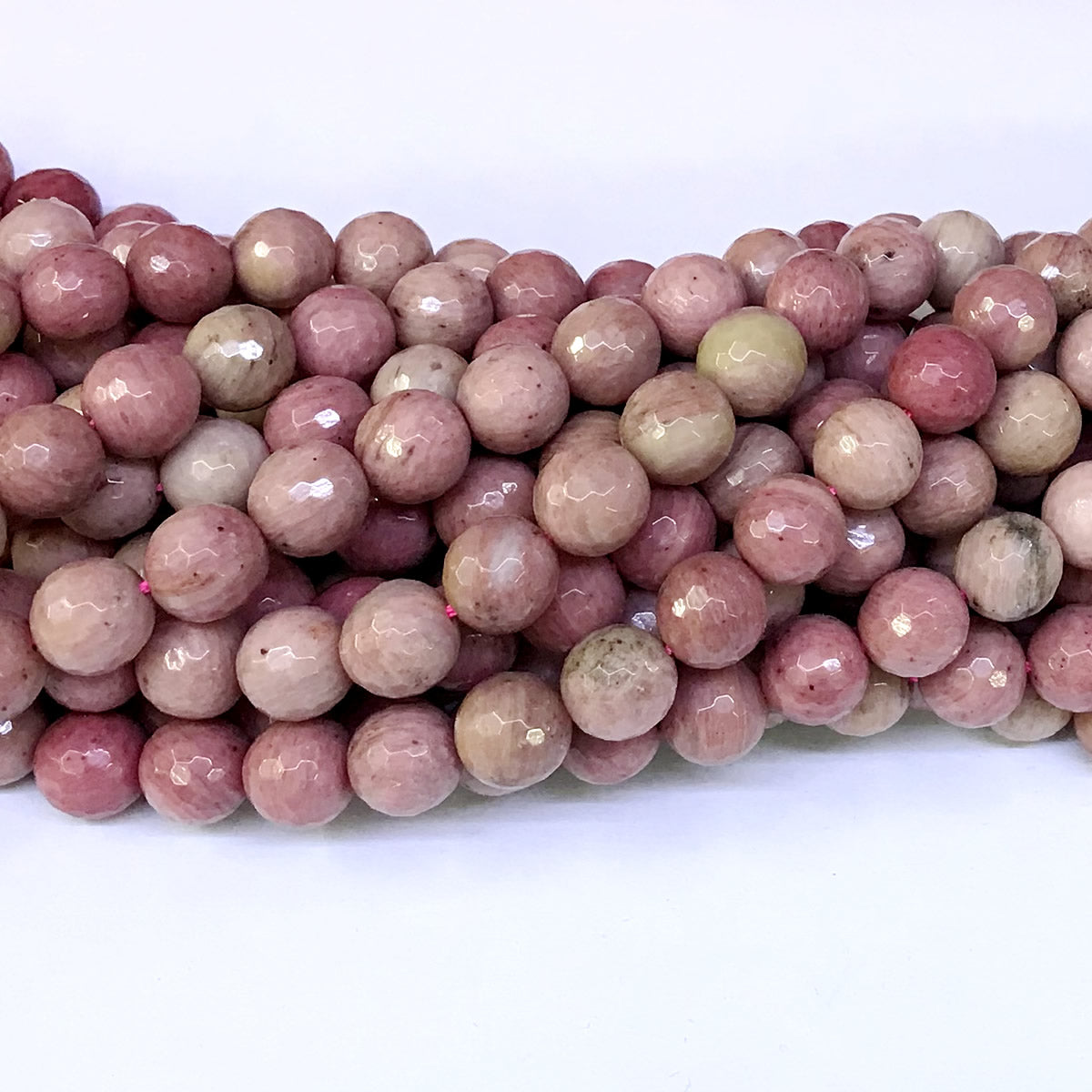 CJP03 Pink Wood Jasper Beads Faceted Round 10mm 15" Strand