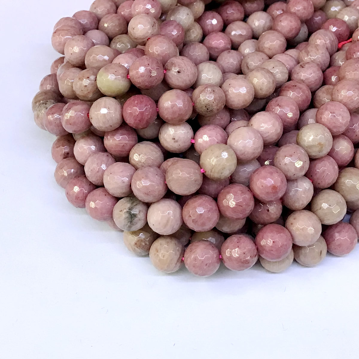 CJP03 Pink Wood Jasper Beads Faceted Round 10mm 15" Strand