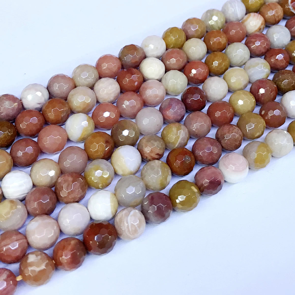 CJP07 Rainbow Wood Jasper Beads Faceted Round 8mm 15" Strand