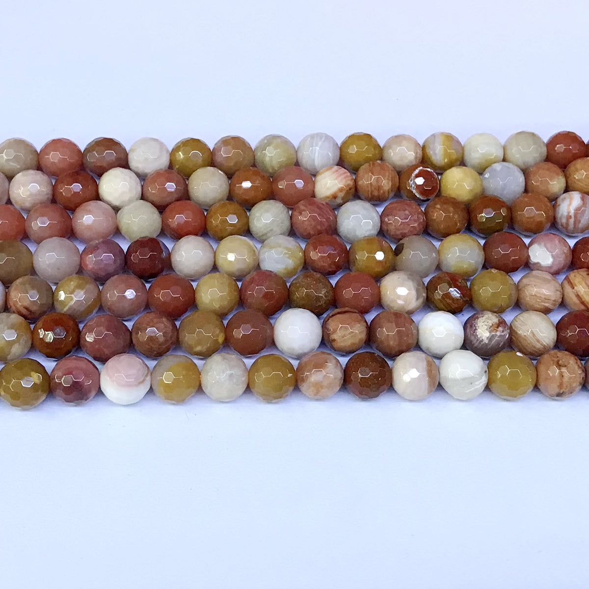 CJP07 Rainbow Wood Jasper Beads Faceted Round 8mm 15" Strand