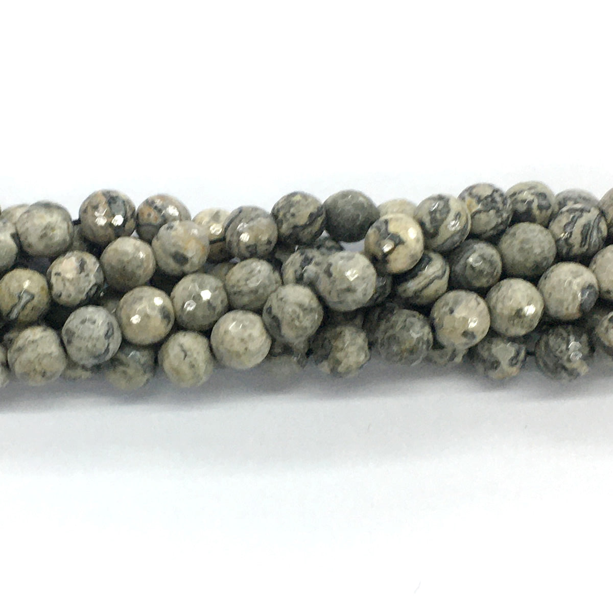 CJP100 Grey Picture Jasper Beads Faceted Round 8mm 15.5" Strand