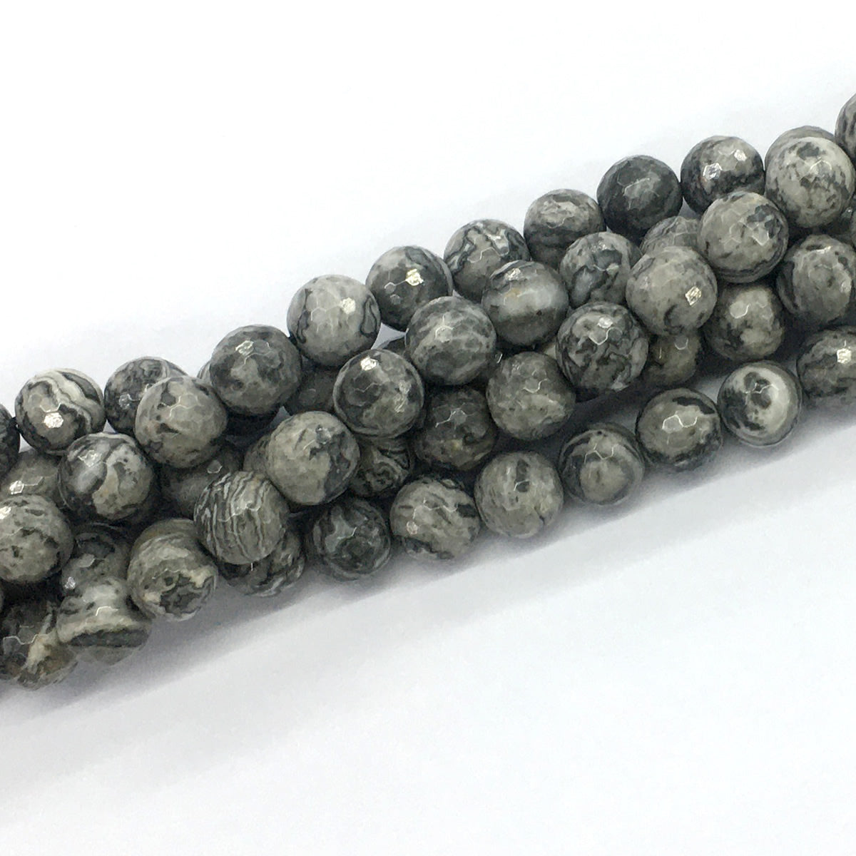 CJP101 Grey Picture Jasper Beads Faceted Round 10mm 15.5" Strand