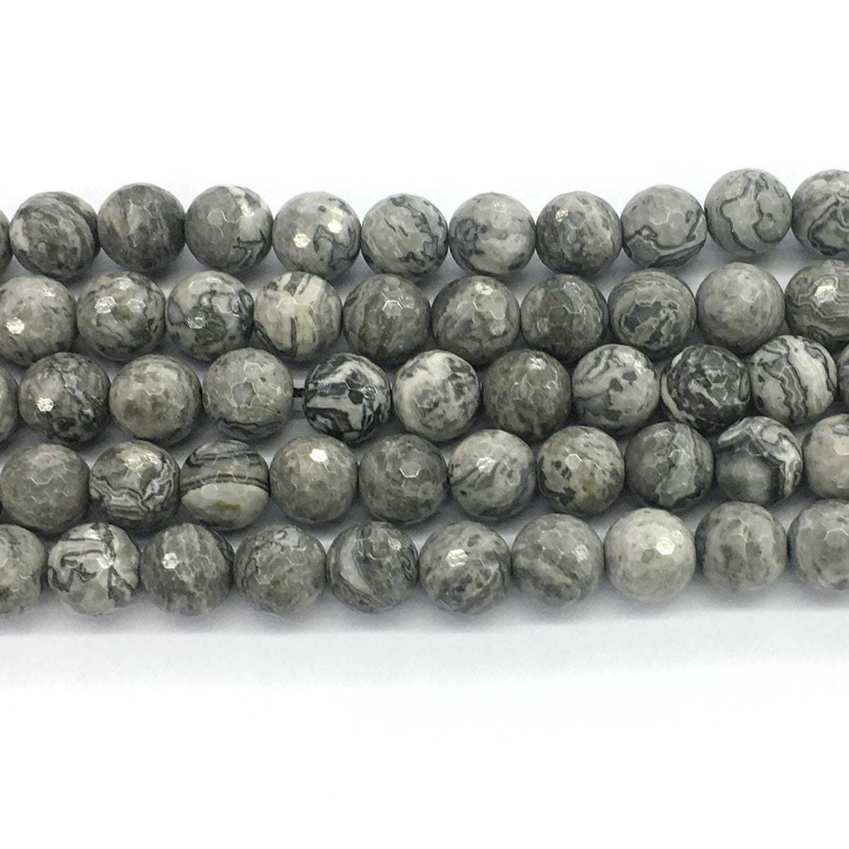 CJP102 Grey Picture Jasper Beads Faceted Round 12mm 15.5" Strand