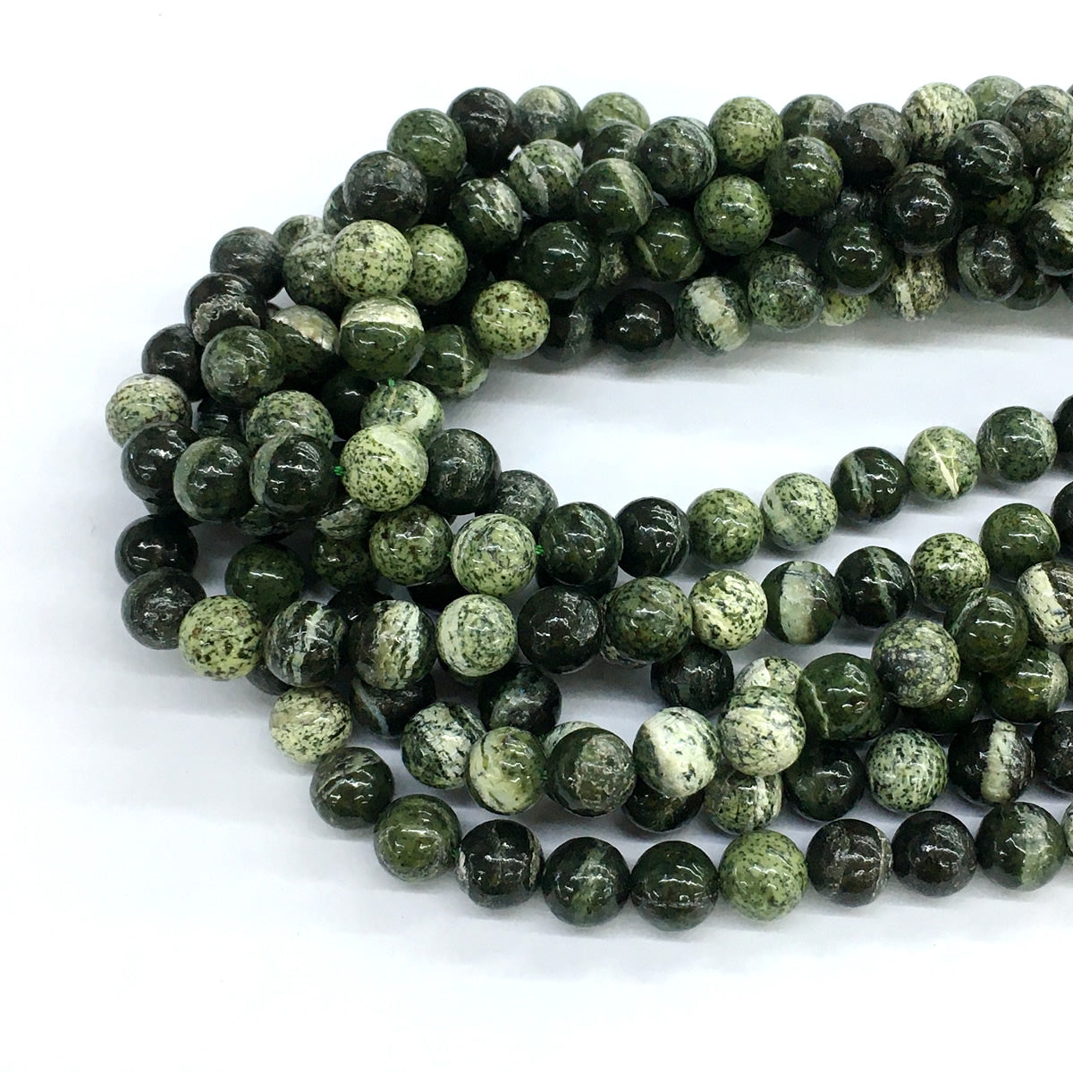 CJP108 Green Zebra Jasper Beads Smooth Round 8mm 15.5" Strand