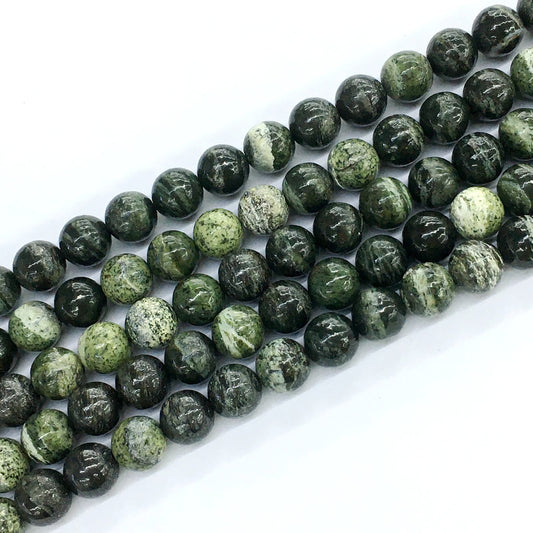 CJP109 Green Zebra Jasper Beads Smooth Round 10mm 15.5" Strand