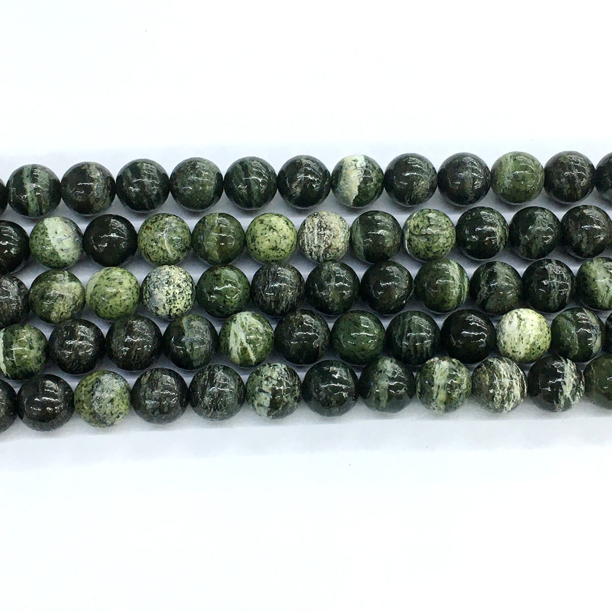 CJP109 Green Zebra Jasper Beads Smooth Round 10mm 15.5" Strand