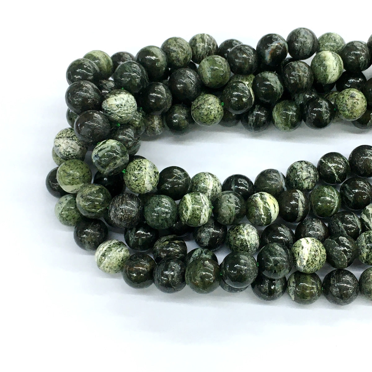 CJP109 Green Zebra Jasper Beads Smooth Round 10mm 15.5" Strand