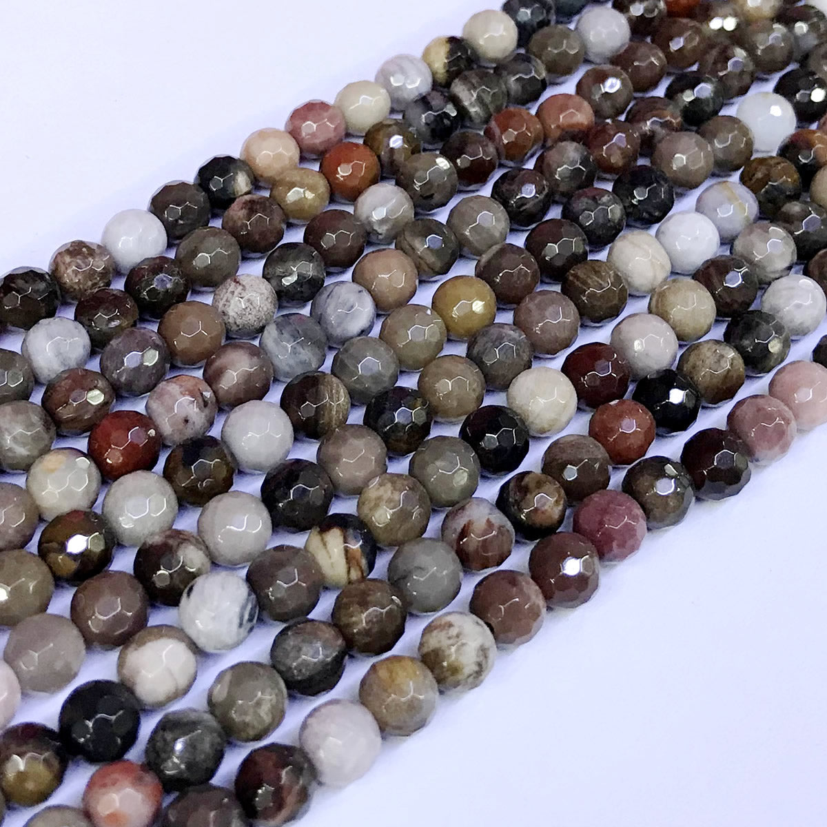 CJP11 Petrified Wood Jasper Beads Faceted Round 6mm 15" Strand