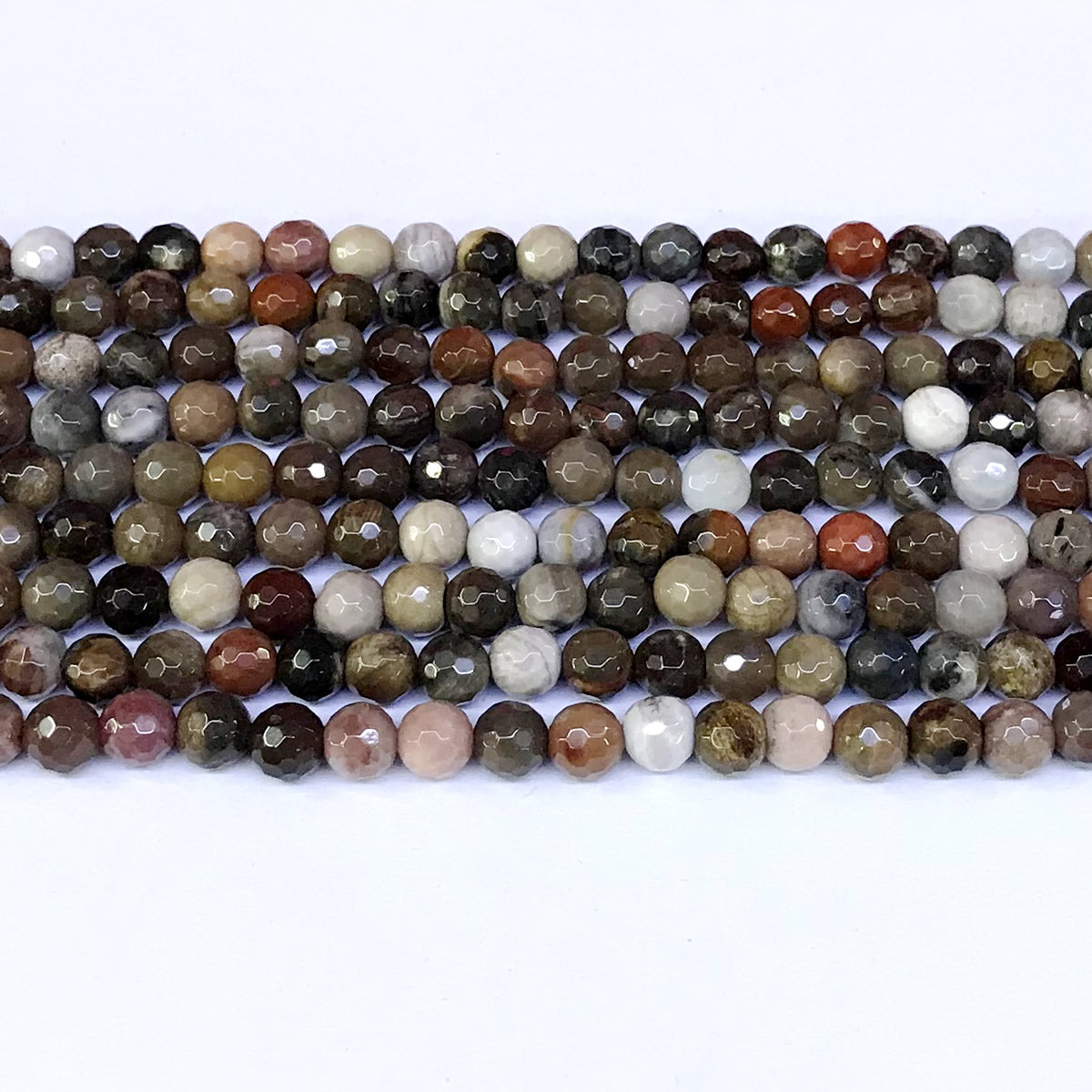 CJP11 Petrified Wood Jasper Beads Faceted Round 6mm 15" Strand