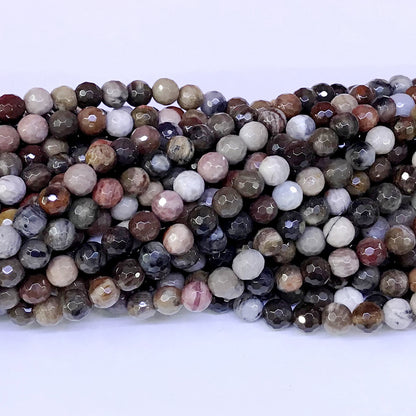 CJP11 Petrified Wood Jasper Beads Faceted Round 6mm 15" Strand