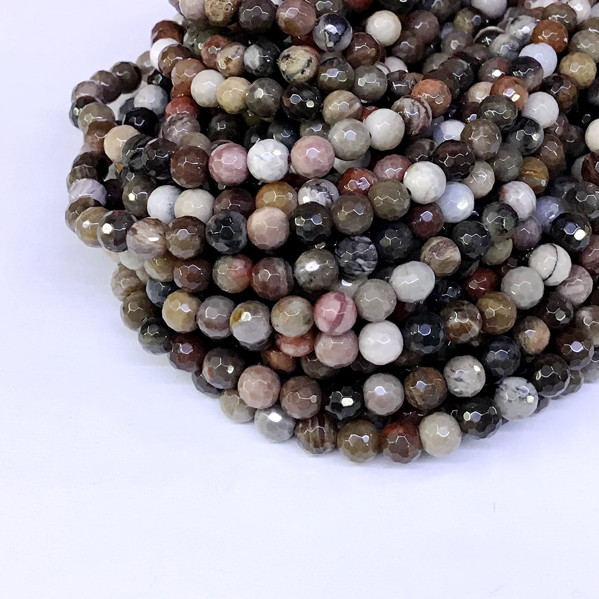 CJP11 Petrified Wood Jasper Beads Faceted Round 6mm 15" Strand