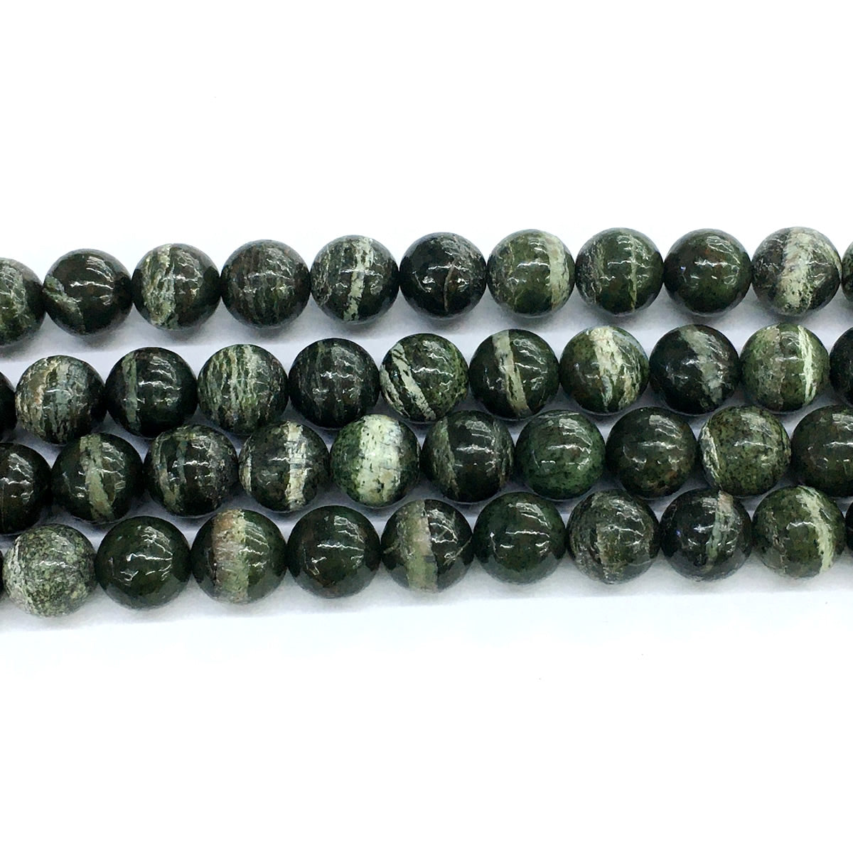 CJP110 Green Zebra Jasper Beads Smooth Round 12mm 15.5" Strand