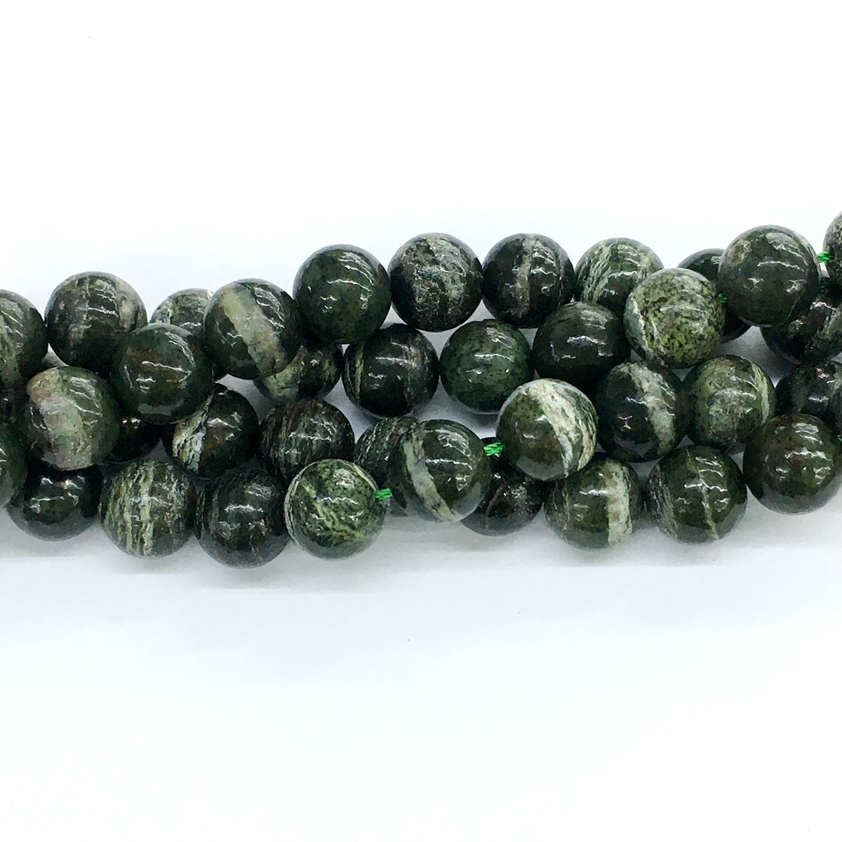 CJP110 Green Zebra Jasper Beads Smooth Round 12mm 15.5" Strand