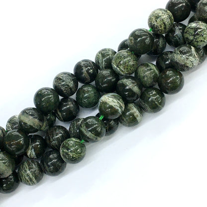 CJP110 Green Zebra Jasper Beads Smooth Round 12mm 15.5" Strand