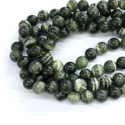 CJP110 Green Zebra Jasper Beads Smooth Round 12mm 15.5" Strand