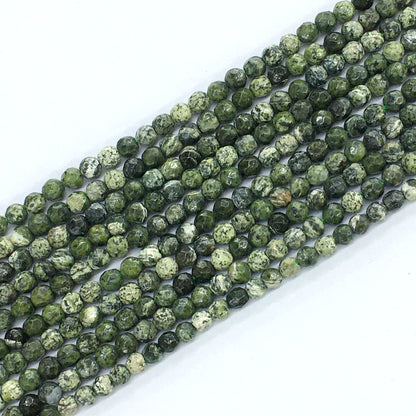 CJP114 Green Zebra Jasper Beads Faceted Round 4mm 15.5" Strand