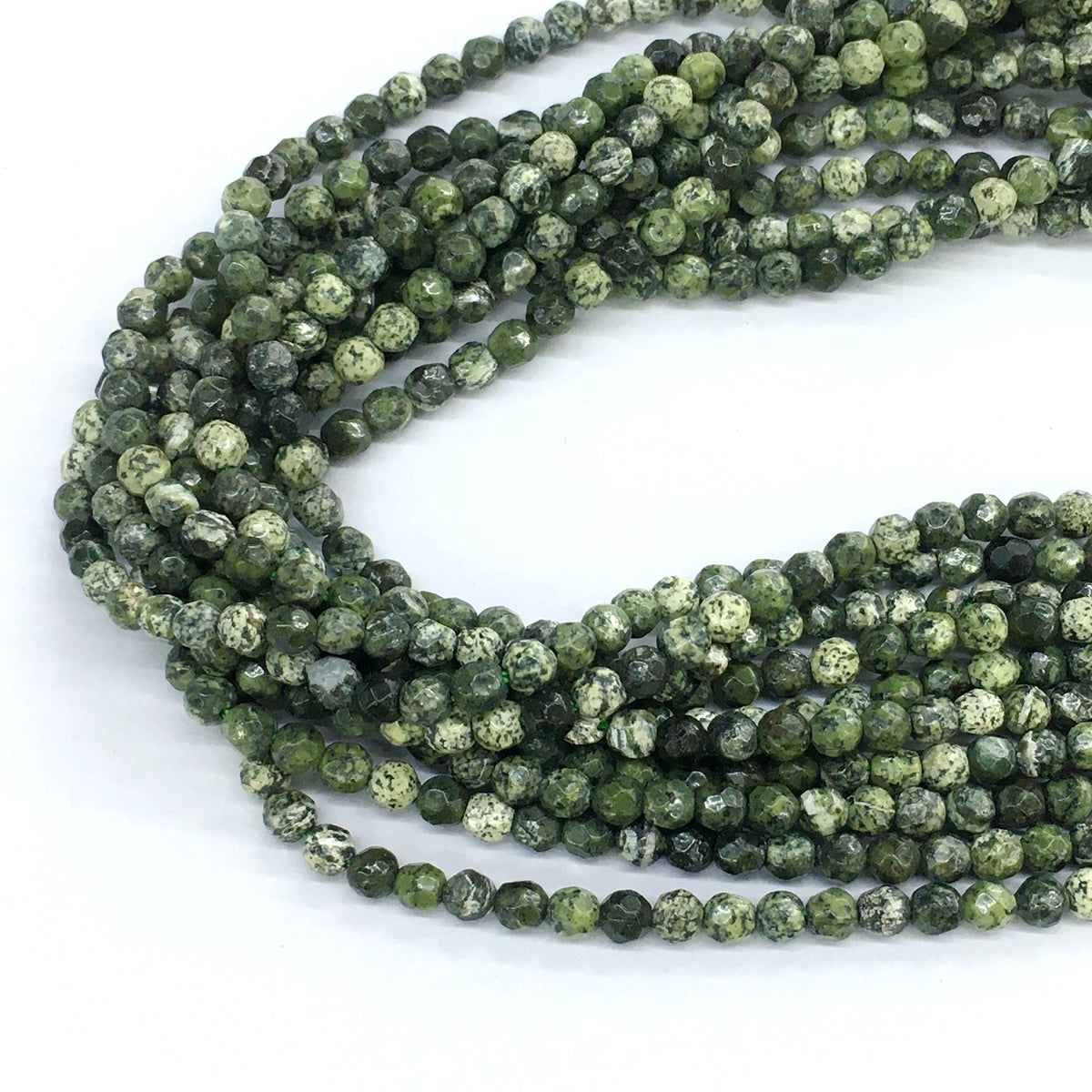 CJP114 Green Zebra Jasper Beads Faceted Round 4mm 15.5" Strand