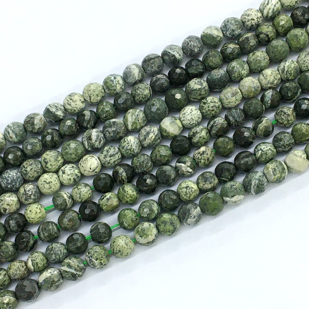 CJP115 Green Zebra Jasper Beads Faceted Round 6mm 15.5" Strand