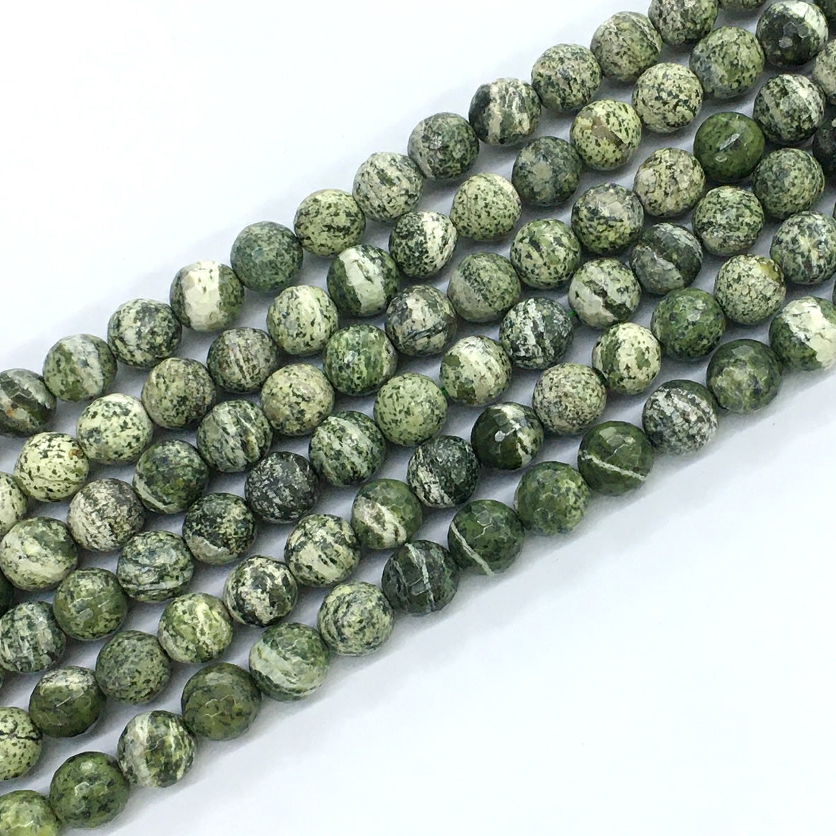 CJP116 Green Zebra Jasper Beads Faceted Round 8mm 15.5" Strand