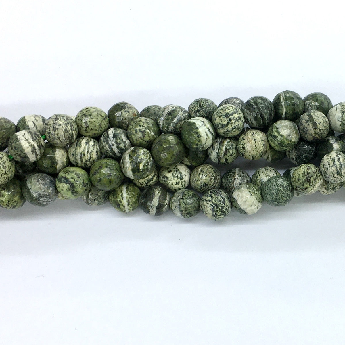 CJP116 Green Zebra Jasper Beads Faceted Round 8mm 15.5" Strand