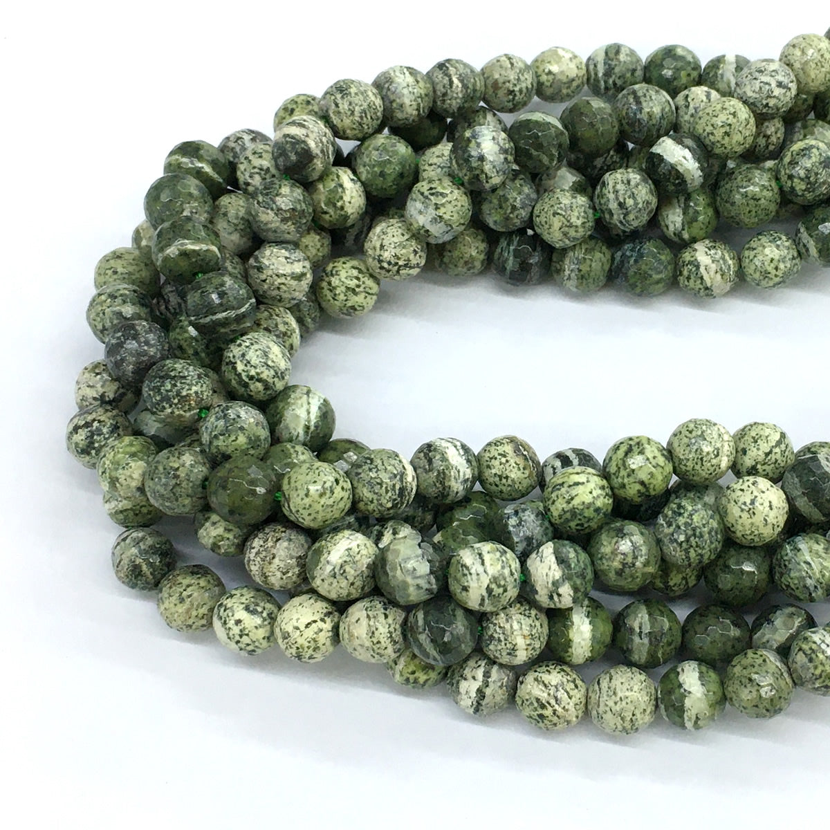 CJP116 Green Zebra Jasper Beads Faceted Round 8mm 15.5" Strand